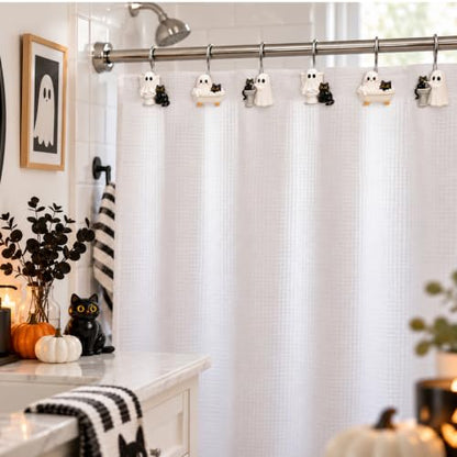 Halloween Shower Curtain Hooks Ghost & Black Cat Set - 12 Pack