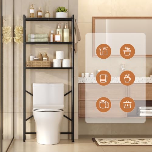 Over-the-Toilet Bathroom Storage Rack 3-Tier Organizer with Adjustable Shelves & Hooks