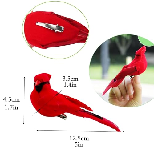 4pcs Red Bird Ornaments Artificial Cardinal Birds for Christmas Tree & Yard Decor - Clip Birds for Wreaths & Patio