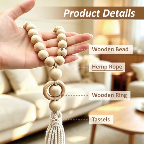 Wood Bead Magnetic Curtain Tiebacks Off White 2 Pack - Boho Farmhouse Decor
