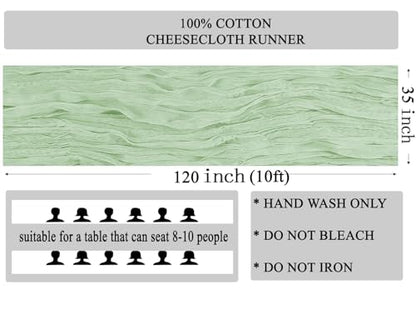 Sage Green Cheesecloth Table Runners 12 Pack 35 x 120 Inch - Rustic Wedding Decor