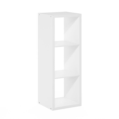 Furinno Cubicle Book Shelf, 3-Cube Bookshelf, Extra Thick Frame Horizontally & Vertically Reversible Bookcase with Open Back, 14.6" x 16" x 44", for Living Room, Bedroom, Home Office, White