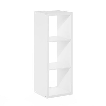 Furinno Cubicle Book Shelf, 3-Cube Bookshelf, Extra Thick Frame Horizontally & Vertically Reversible Bookcase with Open Back, 14.6" x 16" x 44", for Living Room, Bedroom, Home Office, White