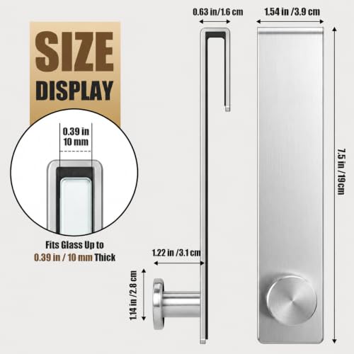 7.5 Inch Brushed Nickel Shower Door Hooks Set - Frameless Glass Towel Holders, 2 Pack