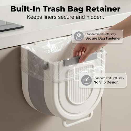 Multipurpose Hanging Collapsible Trash Can - Gray, 8.5x8.7x4.9in, 1.84 Gal