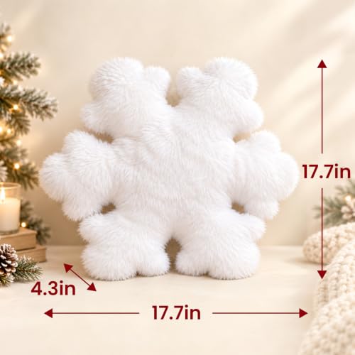 Faux Snowflake Christmas Throw Pillows - Set of 2, White, 17.7 Inch