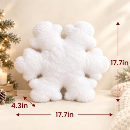 Faux Snowflake Christmas Throw Pillows - Set of 2, White, 17.7 Inch