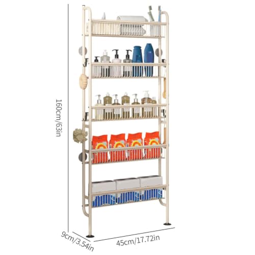 Behind The Door Storage Shelf Narrow 5-Tier White Round Variation