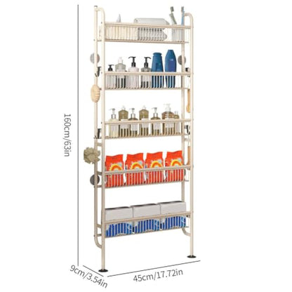 Behind The Door Storage Shelf Narrow 5-Tier White Round Variation