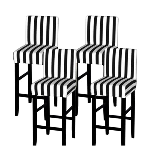 Aruzdey Black and White Stripe Bar Stool Covers Set of 4 - Stretch Washable Counter Height Chair Covers