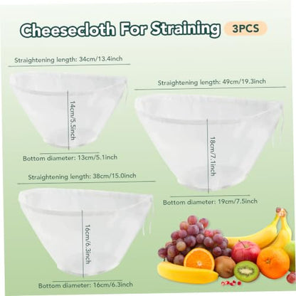 3-Piece Drawstring Cheese Cloth Bags for Straining & Filtration