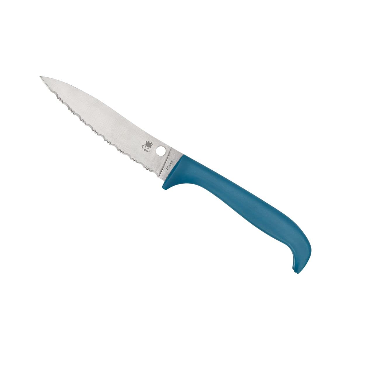 Spyderco Counter Puppy 6.9" Kitchen Knife with 3.46" Corrosion-Resistant 7Cr17 Stainless Steel Blade and Injection-Molded Blue Plastic Handle - SpyderEdge - K20SBL