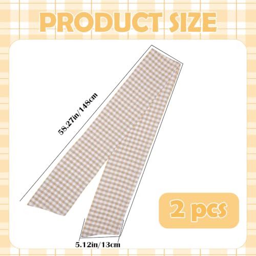 Beige Gingham Wreath Sash for Front Door - 2 Pcs with Bow - Fall & Seasonal Decor