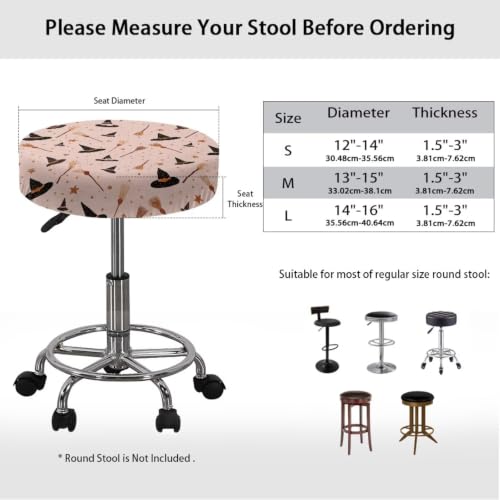 KEIAHUAN 2 Pack Round Bar Stool Seat Covers - Witch Hat Print, Fits 12-16 Inch