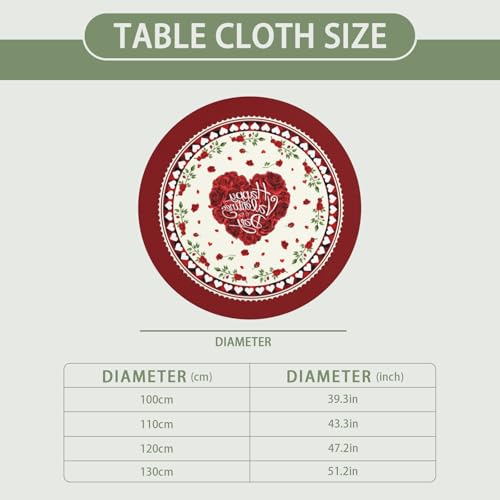 Heart Crimson Round Fitted Tablecloth with Elastic Edge - 44 Inch
