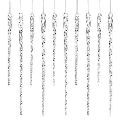 24 Pc Glass Christmas Icicle Ornaments Set - 12x 4-Inch & 12x 6-Inch Clear Twisted Decorations, Holiday Tree & Winter Decor