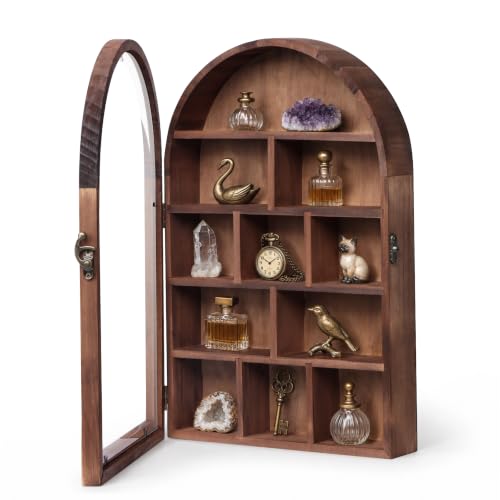 Aulin Rustic Wooden Shadow Box with Acrylic Door - 10x15 Inch Display Shelf