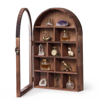 Aulin Rustic Wooden Shadow Box with Acrylic Door - 10x15 Inch Display Shelf