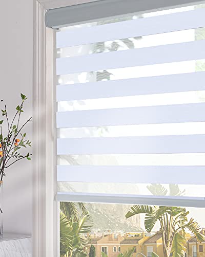 Persilux Custom Size Blackout Roller Window Shades Zebra Blinds Dual Layer Roller Sheer Shades (24" W X 72" H, Light Grey) Roller Blinds Light Control for Day and Night