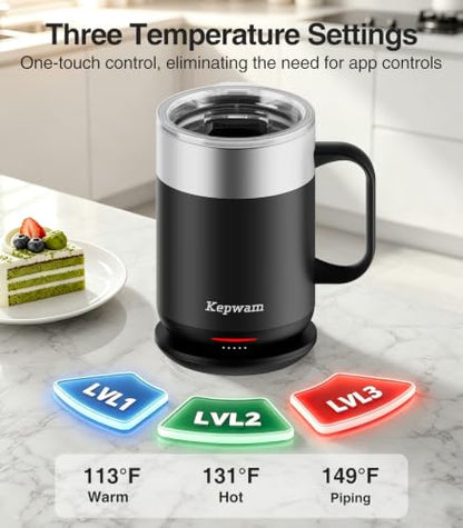 Self-Heating Coffee Mug 14oz with Black Finish & Smart Temperature Control