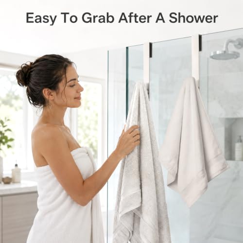 Silver Stainless Steel Shower Door Hooks 2 Pack - Rustproof Bathroom Towel Hangers