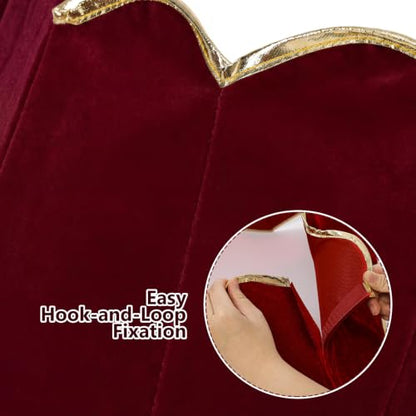 Foldable Velvet Christmas Tree Collar Burgundy 28 Inch with Gold Trim - Farmhouse Style