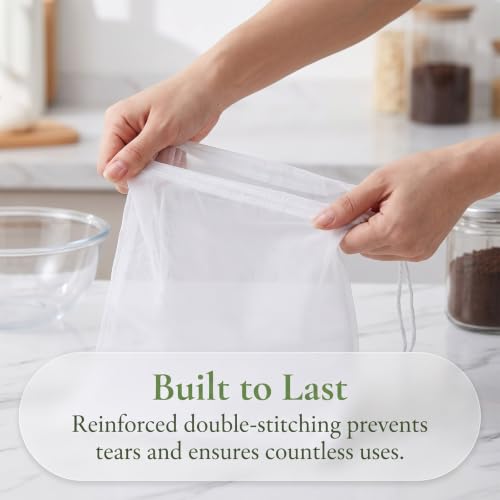 Reusable Fine Nylon Mesh Strainer Bags for Juicing Nut Milk and More - 6 Pack