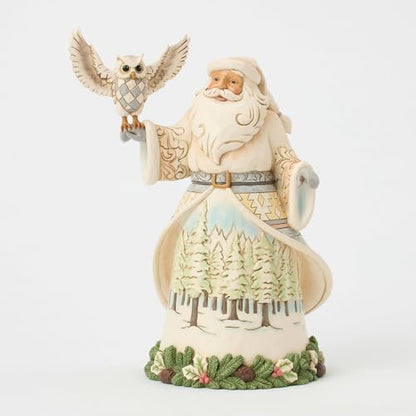 Santa Holding Owl Figurine - Handcrafted Christmas Home Decor, 8.23 Inch
