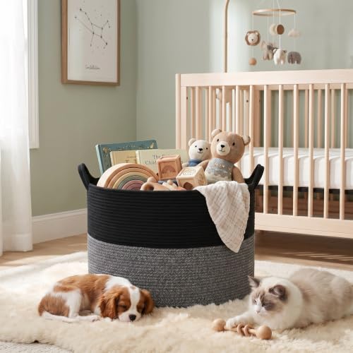 Extra Large Cotton Rope Storage Basket 90L with Handles for Home Organization