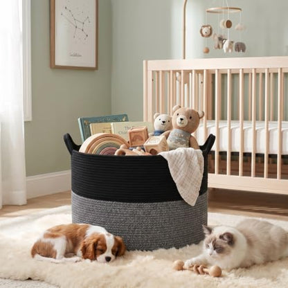 Extra Large Cotton Rope Storage Basket 90L with Handles for Home Organization
