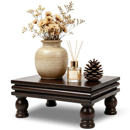 Dark Acacia Wood Display Riser Pedestal Stand with Beaded Edge - Hayunfiys