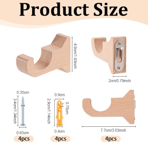 Wooden Curtain Rod Brackets 1.2 Inch Mount - Beech Wood Support, 1.9x3x0.8 Inch Variation