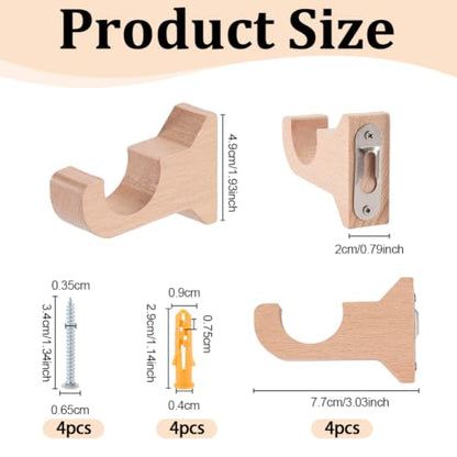 Wooden Curtain Rod Brackets 1.2 Inch Mount - Beech Wood Support, 1.9x3x0.8 Inch Variation