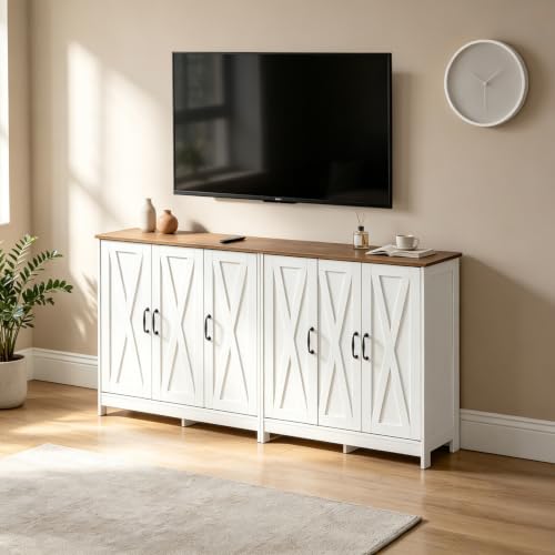 Farmhouse Buffet Storage Cabinet with Adjustable Shelves - White / 35.4W