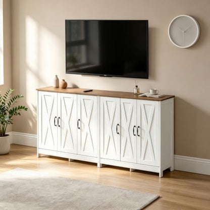 Farmhouse Buffet Storage Cabinet with Adjustable Shelves - White / 35.4W