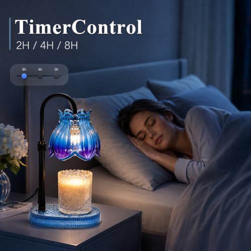 JACCAWS Candle Warmer Lamp with Timer & Dimmer, Adjustable Height - Blue