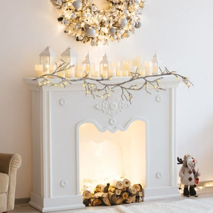 Brown Lighted Iced Garland with Timer 48 LED Fairy Lights 6ft for Mantle Decor