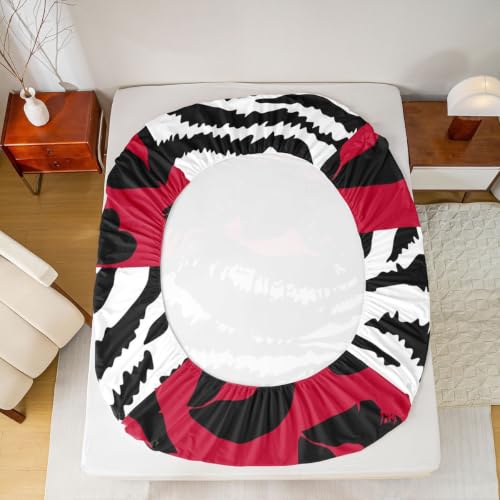 Red Black Zebra Print Twin Fitted Sheet with Pillowcase - Deep 16-Inch Pockets