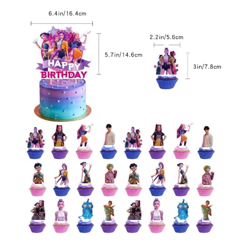 Cute Birthday Cake Toppers and Cupcake Decorations - 25 Pcs Cartoon Party Supplies