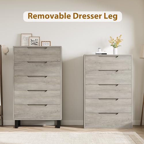 Garvee 5-Drawer Bedroom Dresser - 50.5" Vertical Storage with 15.7" Depth, Grey