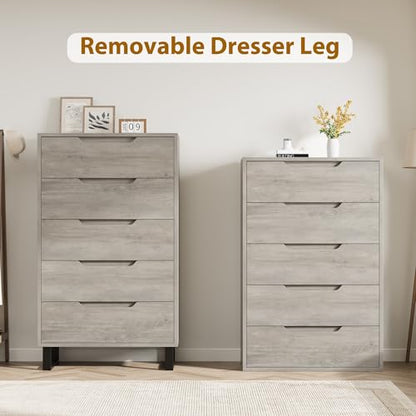 Garvee 5-Drawer Bedroom Dresser - 50.5" Vertical Storage with 15.7" Depth, Grey