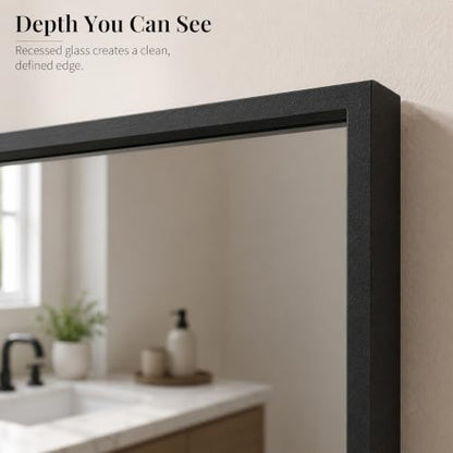 24x36 Inch Matte Black Recessed Bathroom Mirror - Modern Wall Decor
