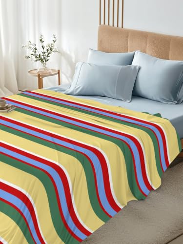 Yellow Queen Size Flat Sheet Microfiber Breathable Bed Top Sheet - Colorful Stripes