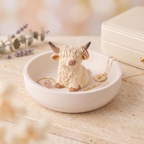 Highland Cow Jewelry Dish Holder - Rustic Ring Tray with Color-2