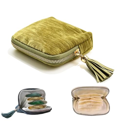 Travel Jewelry Case with Zipper Closure - Olive Green Compact Organizer