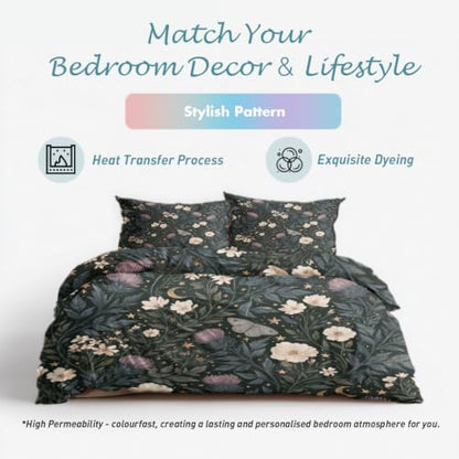 California King Botanical Floral Duvet Cover Set - Multicolor Microfiber Bedding