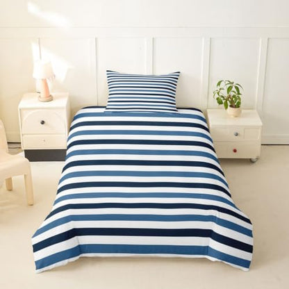 Kids Boys Girls Retro Striped Duvet Cover Twin Size Navy Blue White No Comforter Variation