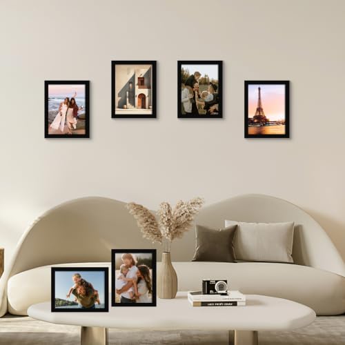 8x10 Picture Frame Set of 6 with Real Glass - Black Home Decor
