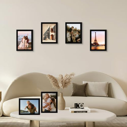 8x10 Picture Frame Set of 6 with Real Glass - Black Home Decor