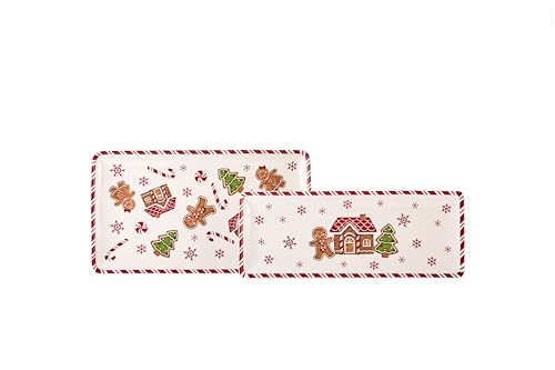 Gingerbread Man Serving Platters Set of 2 - Traditional Holiday Ceramic Trays